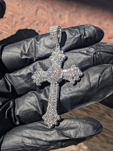 Pendentif Croix en Moissanite Argent 925 avec Micro-Incrustations de Strass en Cristal, Breloque Religieuse, Bijou Unisexe Tendance - Product Image 6