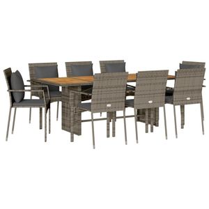 Set da pranzo Patio in Rattan grigio 9 pezzi con cuscini Set da giardino - Product Image 2