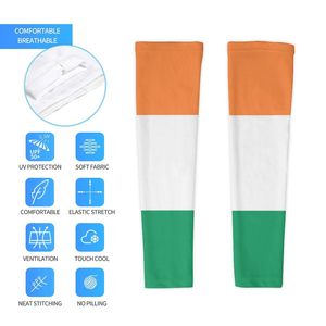Manguitos de compresión ligeros unisex para adultos, con bloques de color verde, blanco y naranja, protección UV y tejido que absorbe la humedad. - Product Image 2