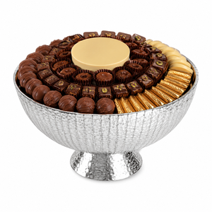 Gourmet Chocolate Arrangement In Hammered Silver Pedestal Bowl Premium Assorted Pralines & <b>Truffles</b> Platter For Corporate Gifts - Product Image 1