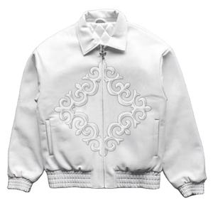 Men's White Leather Jacket Stand Patchwork Design <b>Covered</b> <b>Button</b> Closure Breathable Windproof Casual Style Winter Wear High - Product Image 1