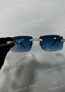 Lunettes de soleil photochromiques légères sans monture dégradé bleu style diamant Moissanite glacé Hip Hop Bling sans cadre unisexe - Product Image 4