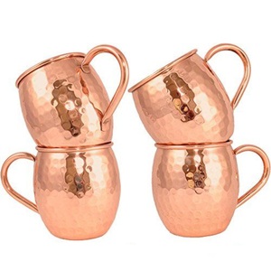 Hammered Copper Moscow Mule <b>Mugs</b> Set Of 4 Stainless Steel Copper Plated Beer Cocktail <b>Mugs</b> With <b>Gold</b> Handle Good Price - Product Image 2