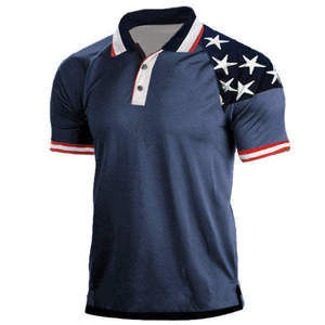 Polo homme noir et blanc à imprimé drapeau américain, manches courtes, respirant, décontracté pour l'été, avec drapeau américain sur la manche - Product Image 5