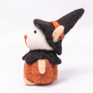 Souris d'Halloween en feutre de laine faite à la main avec décoration de citrouille – Figurine d'animal en feutre aiguilleté mignonne pour la décoration intérieure et les cadeaux - Product Image 3