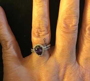 Bague Alexandrite, Alexandrite violette taille poire en argent massif 925, bijoux faits main, bague de mariage à changement de couleur pour elle - Product Image 5