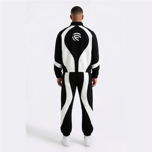 Custom Logo Heavyweight 400gsm <b>Tracksuit</b> Men Urban Streetwear Black <b>White</b> Contrast Curved Panel Fleece Hoodie - Product Image 2