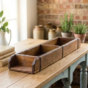 Plateau de rangement en bois pour moule à briques double, fait main avec bande de fer, style ferme, pour jardin, entrée, salon, maison, hôtel, décoration - Product Image 5