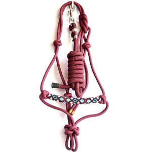 Harnais de cheval en corde bordeaux de qualité supérieure, robuste, pour l'entraînement, avec nezier tressé à la main, clip métallique, réglable, équipement équestre pour usage quotidien - Product Image 1