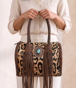 Bolso Tote de Cuero con Estampado de Leopardo, Asa Trenzada, Borla, Cierre de Cremallera, para Viajes Diarios y Compras - Product Image 4