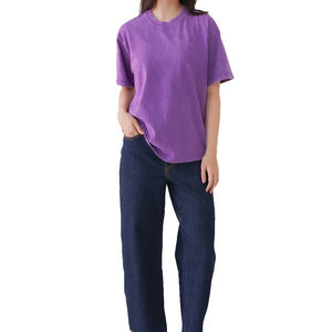 T-shirt décontracté vintage uni délavé à l'acide pour femme, en polyester et élasthanne, coupe régulière, tricoté, manches courtes, longueur genou - Product Image 4