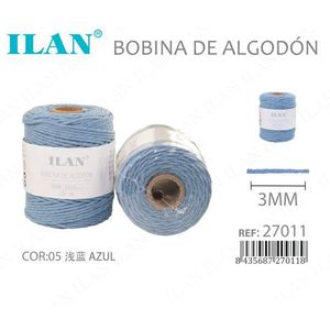 Bobina di cordoncino di cotone Ilan 3mm azzurro per lavori artigianali - Product Image 3