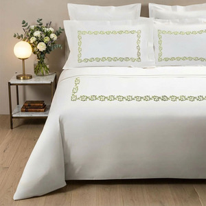 Quang Thanh Embroidery Custom Green Vine Leaves European American Style 250TC Cotton Bedding Sets Machine-washable Home Duvet - Product Image 4