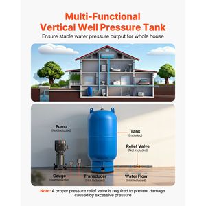 Réservoir à eau vertical pré-chargeé de 34 gallons, résistant, en acier au carbone, pour le stockage d'eau - Product Image 5