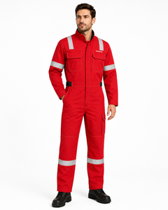 Red Silver Hi Vis Industrial Work Coverall Heavy Duty <b>Overall</b> Cargo Pockets Adjustable Cuffs Reinforced Stitching Spandex - Product Image 6