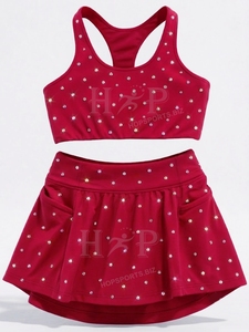 Fabricant de vêtements d'entraînement de cheerleading personnalisés avec strass, vêtements d'entraînement de cheerleading de qualité supérieure, ensemble soutien-gorge et jupe de sport avec strass - Product Image 5