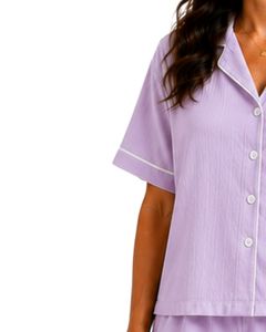 Conjunto de Pijama Personalizado de Lavanda para Mujer, Manga Corta, con Botones, Ropa de Dormir Suave y Transpirable, Conjunto Casual para el Verano - Product Image 4
