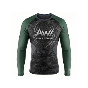 เสื้อแรชการ์ดแขนยาวผู้ชาย สีดำลายพราง พิมพ์ลายแบบซับลิเมชั่น แห้งเร็ว ระบายอากาศดี พร้อมโลโก้ด้านหน้า เสื้อแขนยาวสำหรับผู้ใหญ่ - Product Image 1