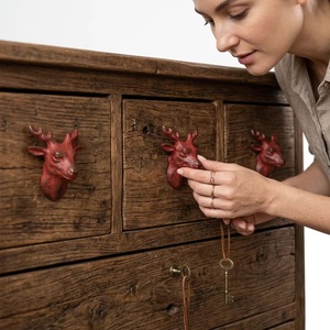 Ba Red Reindeer Shape Cast Iron Modern Kitchen Cabinet Knobs for Dresser <b>Wardrobe</b> Rustic Furniture Handle Easy Installation - Product Image 2