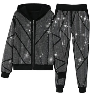 Ensemble de survêtement personnalisé haut de gamme noir et argenté, sweat à capuche et pantalon de jogging, 100% coton, tendance, élégant, décontracté, unisexe, streetwear - Product Image 1