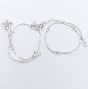 Chaîne de cheville DIVYORO en argent sterling avec double chaîne et breloque cœur - Product Image 1