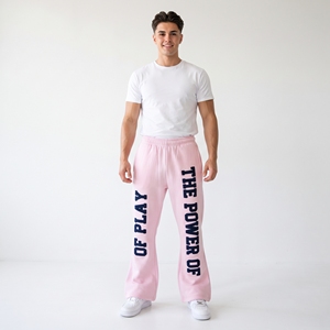 Pantalon de survêtement évasé brodé pour homme, taille élastique, molleton 450 g/m², 100 % coton - Product Image 1