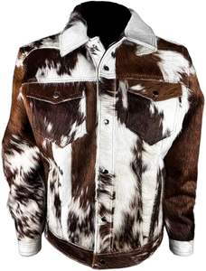 Veste d'hiver en cuir véritable pour homme, en cuir de vache de qualité supérieure, avec poils de vache - Product Image 6