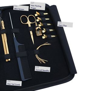 Kit d'outils pour extensions capillaires en acier inoxydable : micro-perles, pince à sertir 3 trous, outil de démontage, crochet, fil, peigne, pinces, aiguille à doigt - Product Image 4
