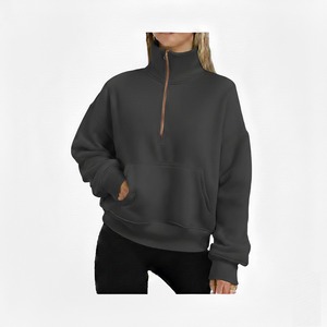 Professional High Quality Women Custom Autumn Front Logo Turtleneck Half-Zip Terry Sweatshirts Full Sleeves Oversized - Product Image 1