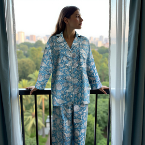 Conjunto de pijama de manga larga transpirable cálido Conjunto de pijama de noche con camisa de manga larga y bolsillo de pantalón para niñas - Product Image 4