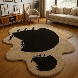 Organic <b>River</b> <b>Pebble</b> Handtufted Woolen Rug Asymmetrical Rounded Edge Floor Mat for Bedside Lounge - Product Image 4
