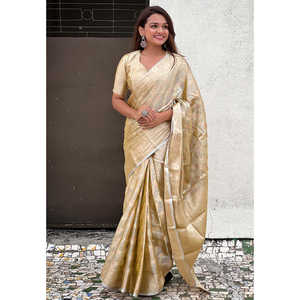 Soie tissée élite ivoire pour sari Kanjivaram en soie douce Leheriya, tissage Zari traditionnel 0,65g pour vêtements indiens et pakistanais - Product Image 5