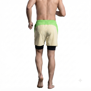 Shorts de sport athlétiques pour hommes, personnalisés, jaune clair, côtelés, pour la gym, décontractés, avec poches contrastantes, en tissu Oxford, vente en gros - Product Image 2