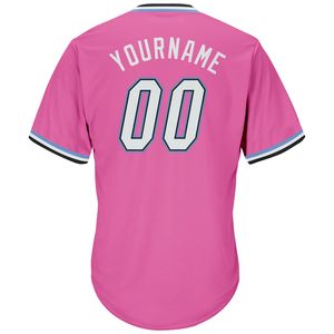 Camiseta de Béisbol Personalizada con Cuello en V Rosa para Hombre, Manga Corta, Nombre del Equipo Sublimado, Ropa Deportiva de Poliéster que Absorbe la Humedad - Product Image 3