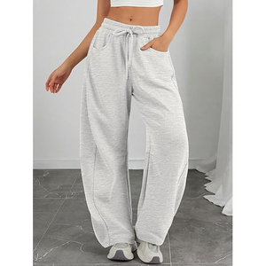 Pantalon de survêtement large pour femme, multi-poches, avec empiècements frontaux, taille basse, cordon de serrage, en molleton, coupe décontractée - Product Image 3