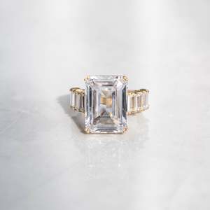 925 Sterling <b>Silver</b> <b>Emerald</b> Cut Moissanite Engagement <b>Ring</b> Yellow Gold Plated VVS1 D Color Statement <b>Ring</b> for Women - Product Image 3