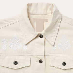 Chemise-veste en denim crème pour homme avec broderie florale, col rabattu, style décontracté printemps, 100% coton, coupe classique - Product Image 3