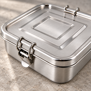 Stainless Steel Square Lunch <b>Box</b> Single Tier Leak Proof Food Container Portable Tiffin <b>Box</b> for School and Office - Product Image 3