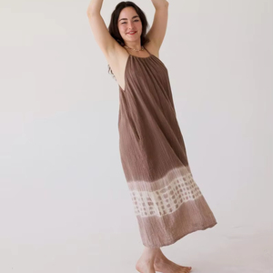 Women Brown Tie Dye Cotton Midi Dress Sleeveless Loose Fit Boho Summer Casual Dress with Pockets - Product Image 1