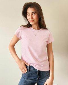 Women's <b>Pink</b> Short Sleeve O-Neck T-Shirt Regular Fit Solid Color Jersey Knitted Cotton Casual Spring Summer - Product Image 2