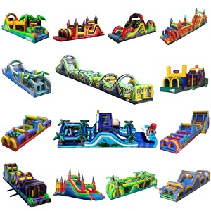Parcours d'obstacles gonflable géant en bâche PVC certifié EN14960, 100 pieds <span class=keywords><strong>de</strong></span> long, mur d'escalade et toboggan, idéal pour les événements d'entreprise - Product Image 6