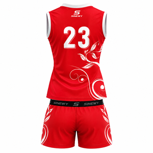 Conjunto de Camiseta de Voleibol Roja para Mujer SINEWY, Cuello en V, Sin Mangas, Impresión Sublimada, Absorbe la Humedad, Ajuste Atlético, Talla Adulto - Product Image 3