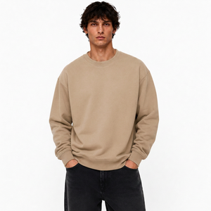 Sudadera de hombre de marca privada, de algodón y felpa, con cuello redondo, teñido en prenda, textura, logotipo personalizado bordado y ribete acanalado. - Product Image 5