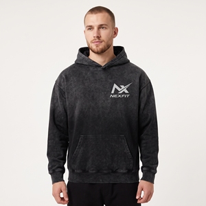 Sudadera con Capucha Nexfit Athletics para Hombre, Estilo Vintage, Color Negro Lavado, Forro Polar Transpirable, Corte Holgado, Estilo Urbano, con Bolsillo Canguro - Product Image 1