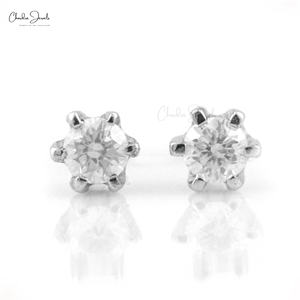 Productos Más Vendidos: Pendientes de Diamantes Blancos Naturales de Corte Brillante de 2.5mm en Oro Blanco de 14k con Cierre a Presión, Piedra de Nacimiento de Abril - Product Image 1