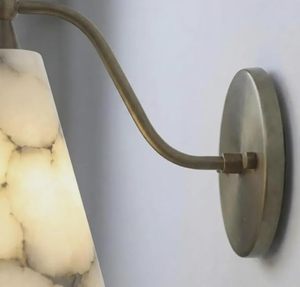 Elegante Aplique de Pared de Mármol Alabastro – Lámpara de Pared de Latón Estilo Moderno de Mediados de Siglo, Lámpara de Pared con Pantalla Cónica, Lámpara de Noche de Lujo - Product Image 4
