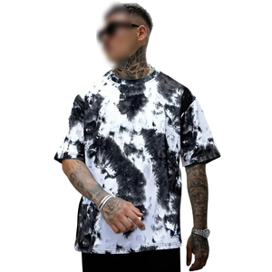 Camisetas de Hombre 100% Algodón, Tie-Dye Degradado, Manga Corta, Cuello Redondo, Casual, Negro y Blanco, Corte Holgado, Tallas Grandes - Product Image 1