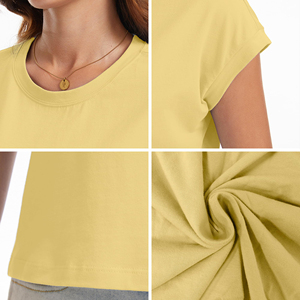 เสื้อครอปท็อปผู้หญิงสำหรับฤดูร้อน ผ้าฝ้ายผสมเนื้อนุ่ม สวมใส่สบาย แขนสั้น คอกลม ยืดหยุ่น แฟชั่นทันสมัย ราคาประหยัด - Product Image 6