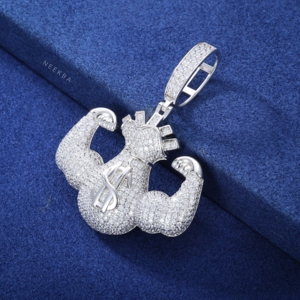 จี้รูปถุงเงินขนาดใหญ่ - จี้เงินแท้ 925 ประดับมอสซาไนต์, จี้ฮิปฮอปแบบเต็มตัว, เครื่องประดับมอสซาไนต์ทำมือ - Product Image 3