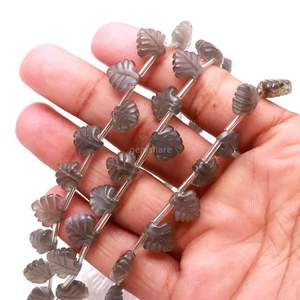 Cuentas de piedra lunar gris natural en forma de hoja, cuentas de piedra lunar talladas a mano para la elaboración de joyas, tamaño de 10 a 11 mm, hebra de 8 pulgadas. - Product Image 5